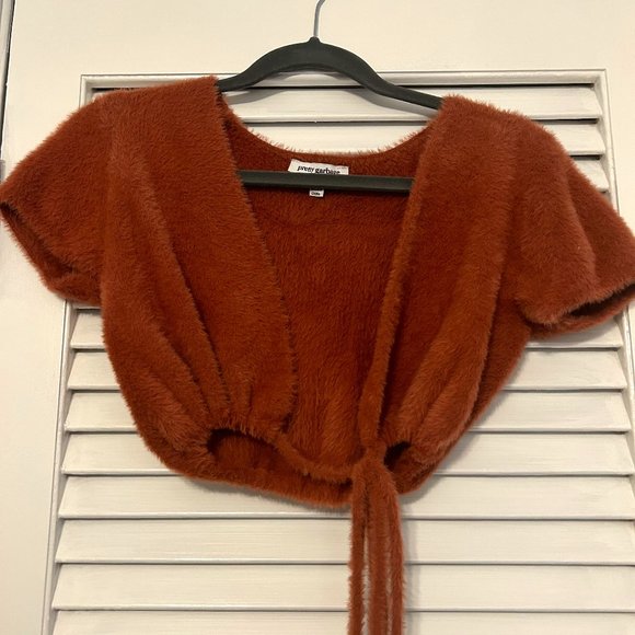 Tie-up cropped fuzzy top - Picture 1 of 3